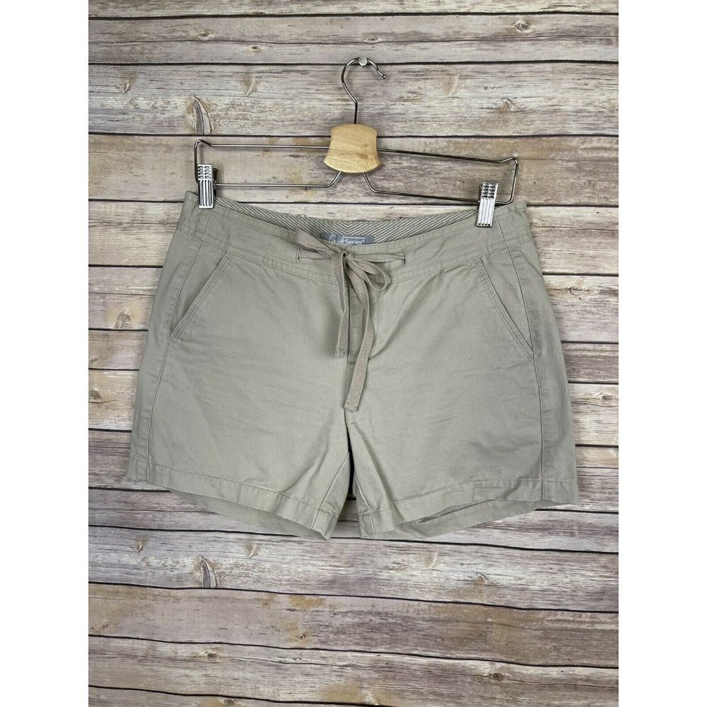 Guide Series Womens 4 Flat Front Khaki Shorts Chinos Tan Tie